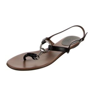 Gucci Black Leather Horsebit Slingback Sandal with Brown Footbed